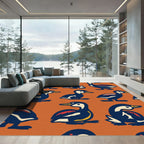 Orange Background Dark Blue Bird Collection Rug