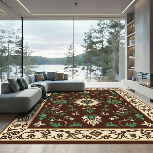 Antique Brown Floral Crests Rug