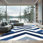 Naval Blue Geometric Chevron Zigzag Rug