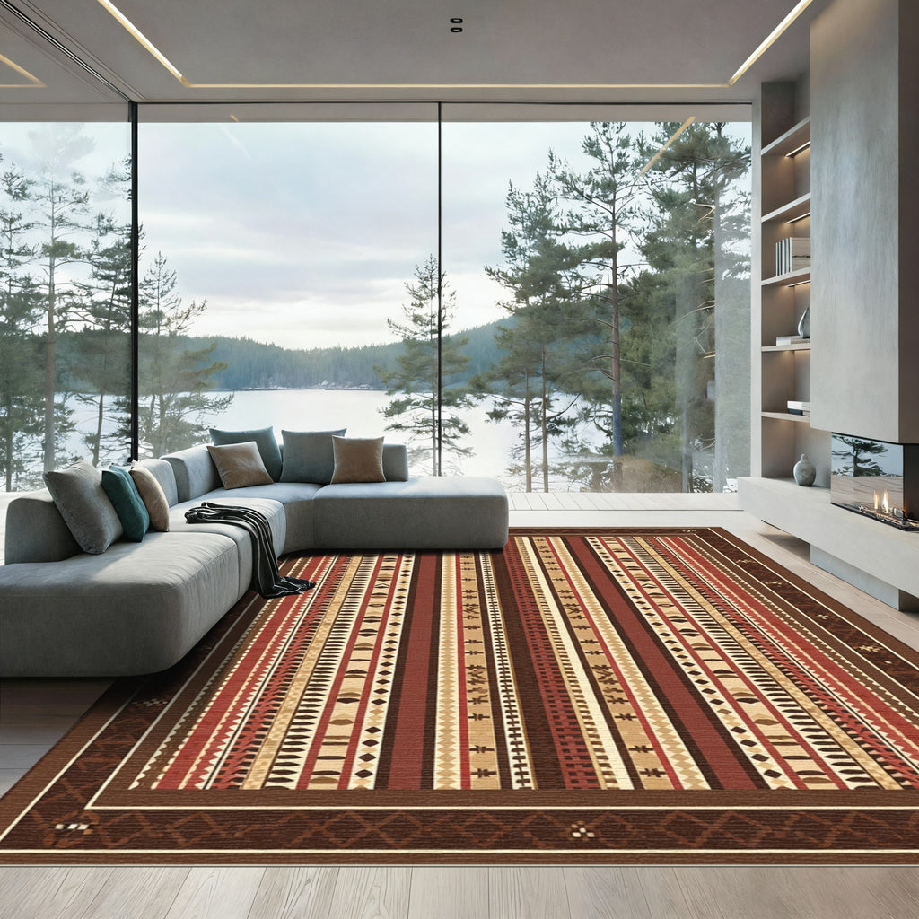 Rustic Earth Tones Tribal Stripe Rug