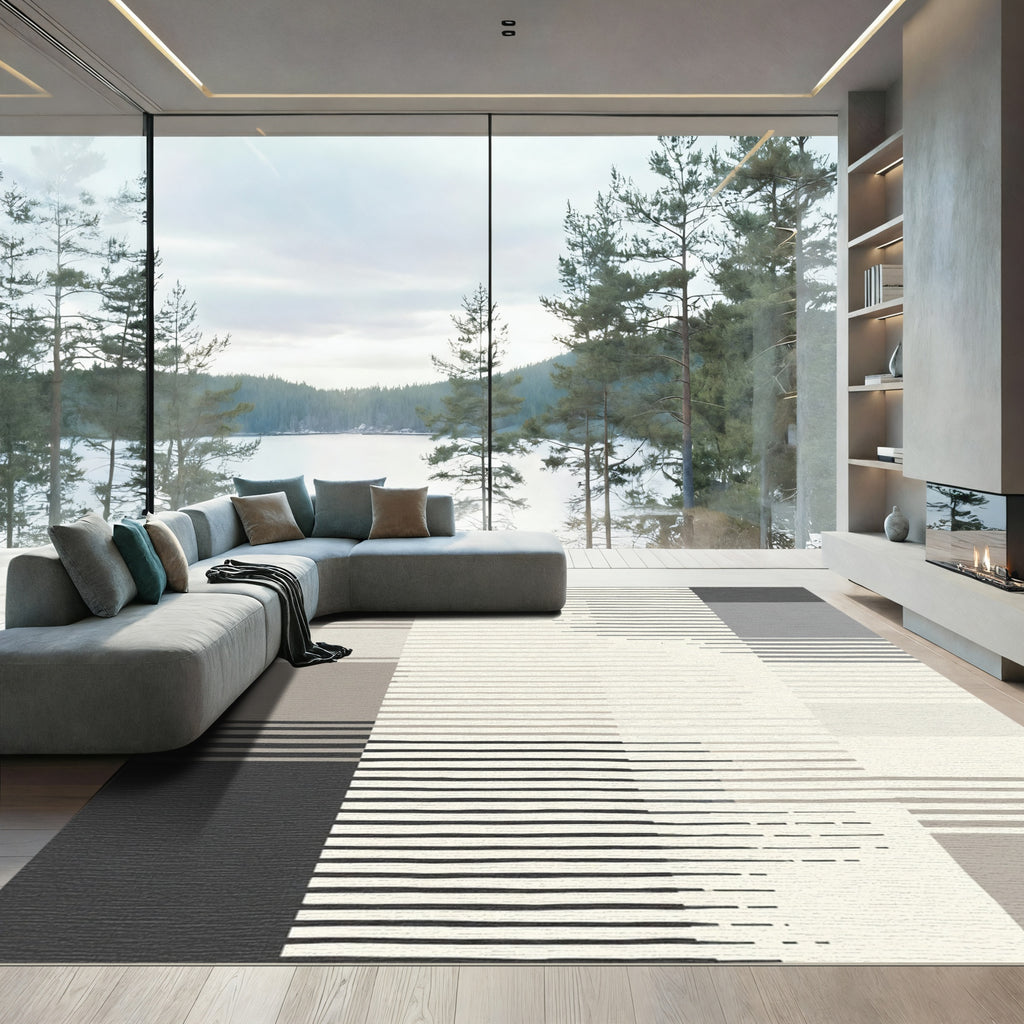 Neutral Tones Abstract Horizontal Lines Rug