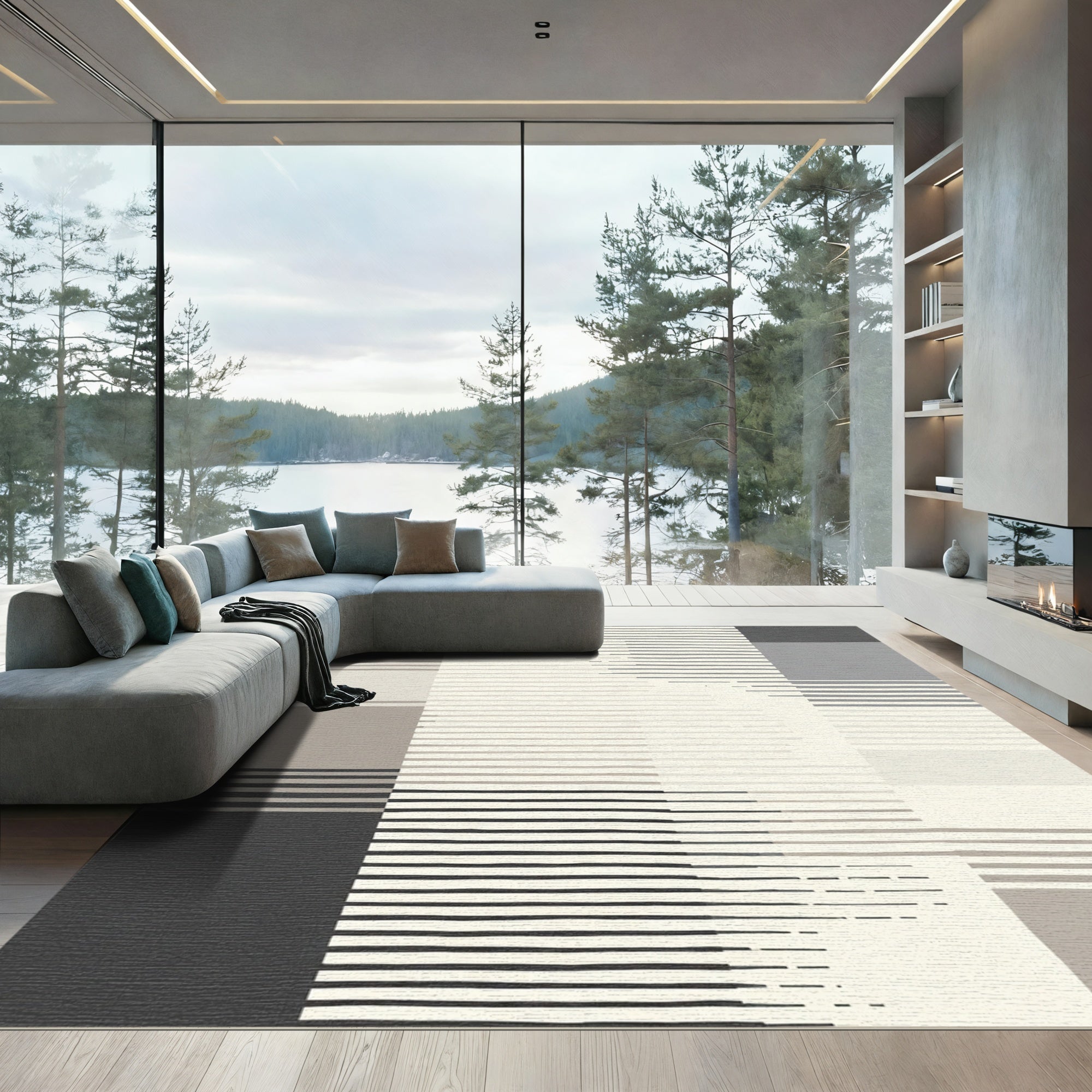 Neutral Tones Abstract Horizontal Lines Rug