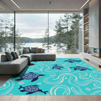 Blue Ocean Turtle Swirls Rug