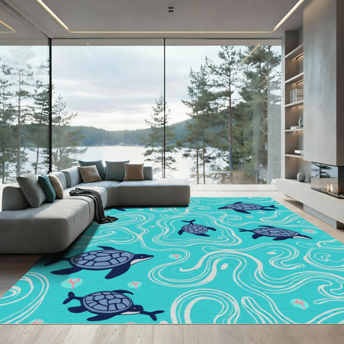 Blue Ocean Turtle Swirls Rug