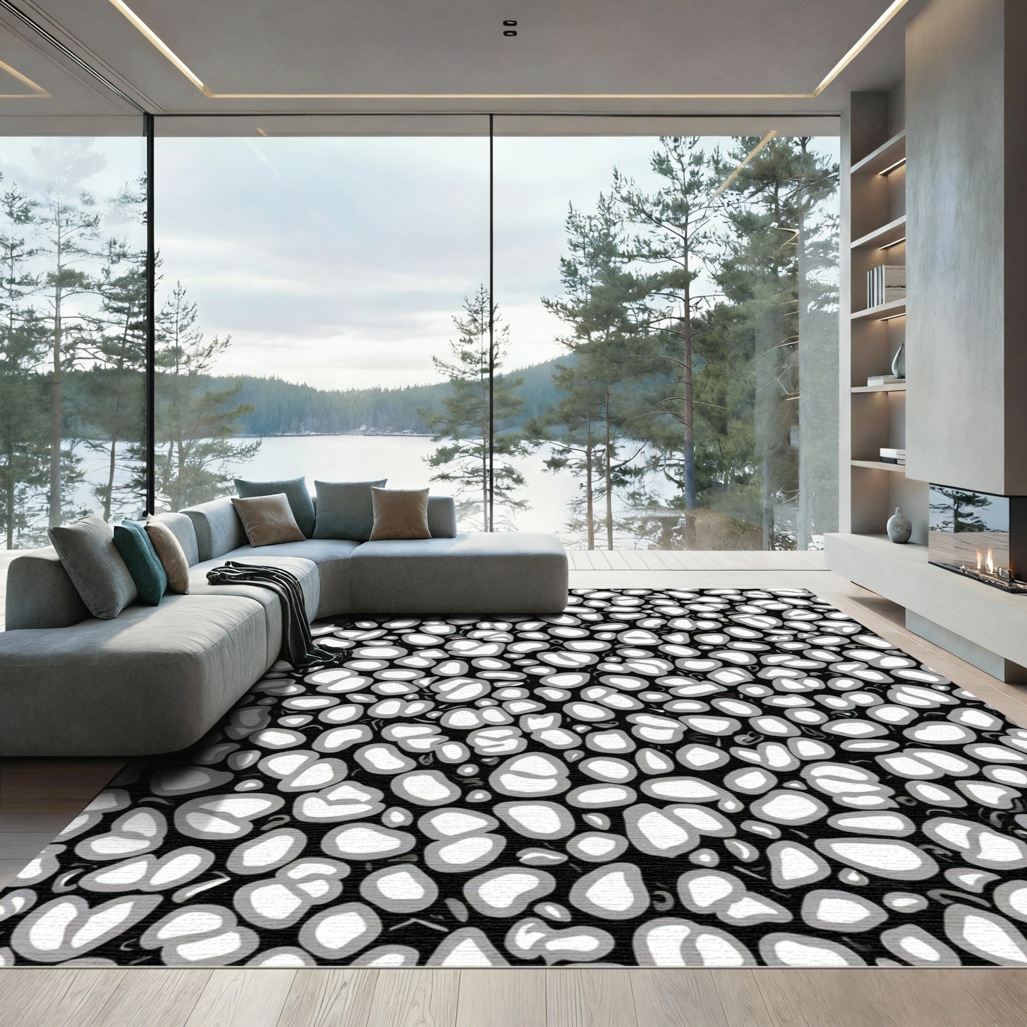 Abstract Pebble Gray Organic Texture Rug