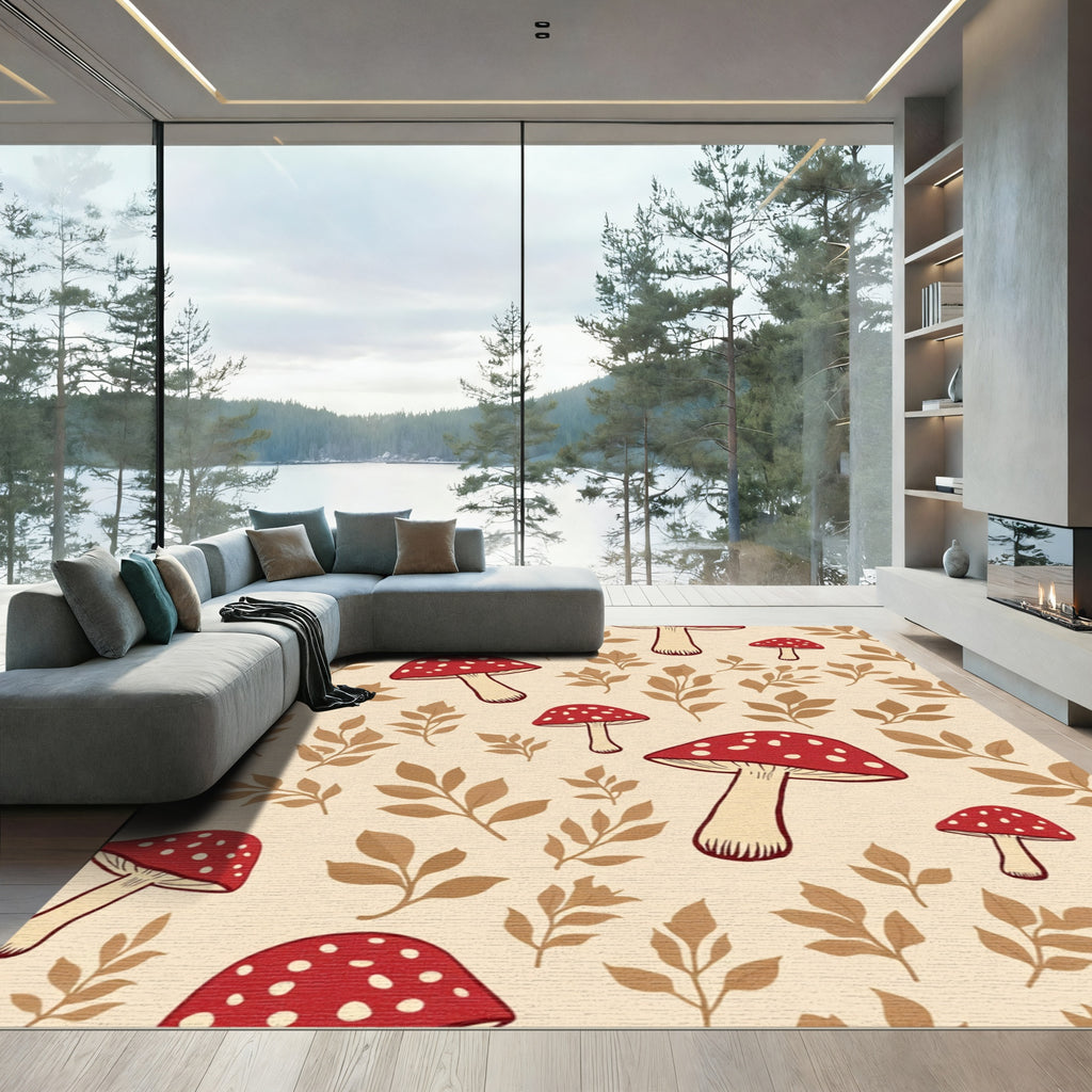 Whimsical Red Mushroom Pattern Rug