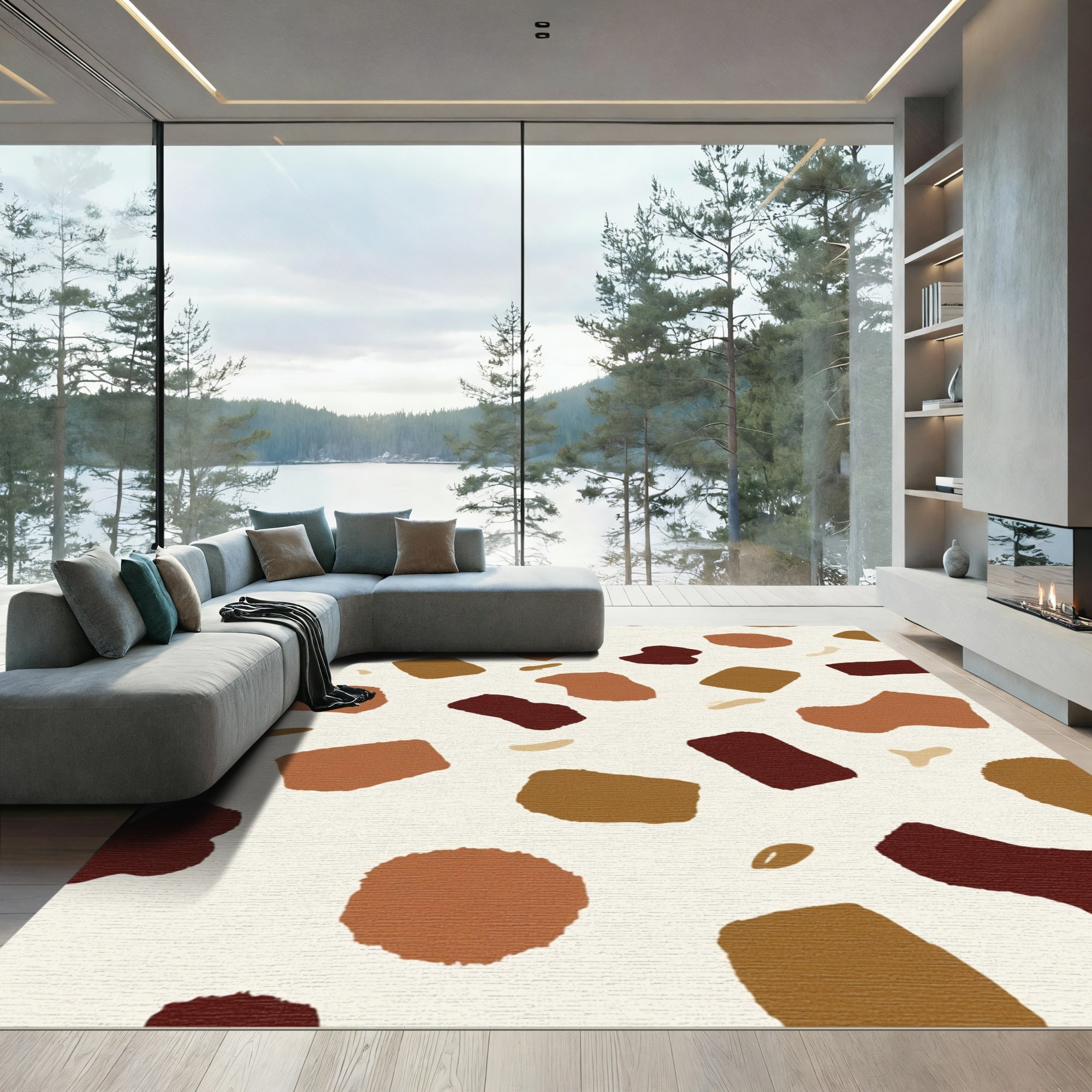 Earthy Abstract Pebble Scatter Rug