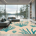 Teal Coral Beige Aquatic Arrangement Rug