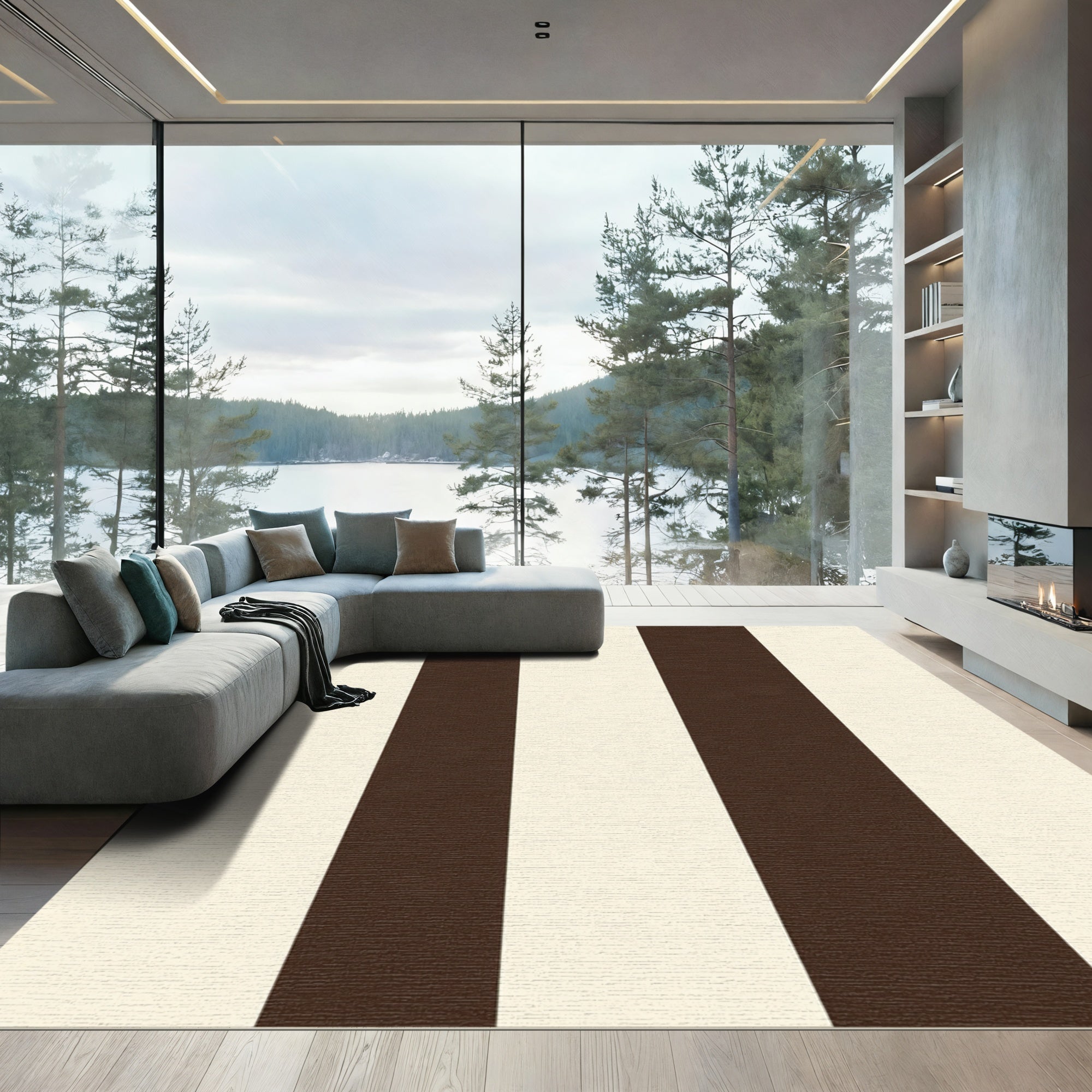 Dark Cream Vertical Stripe Rug