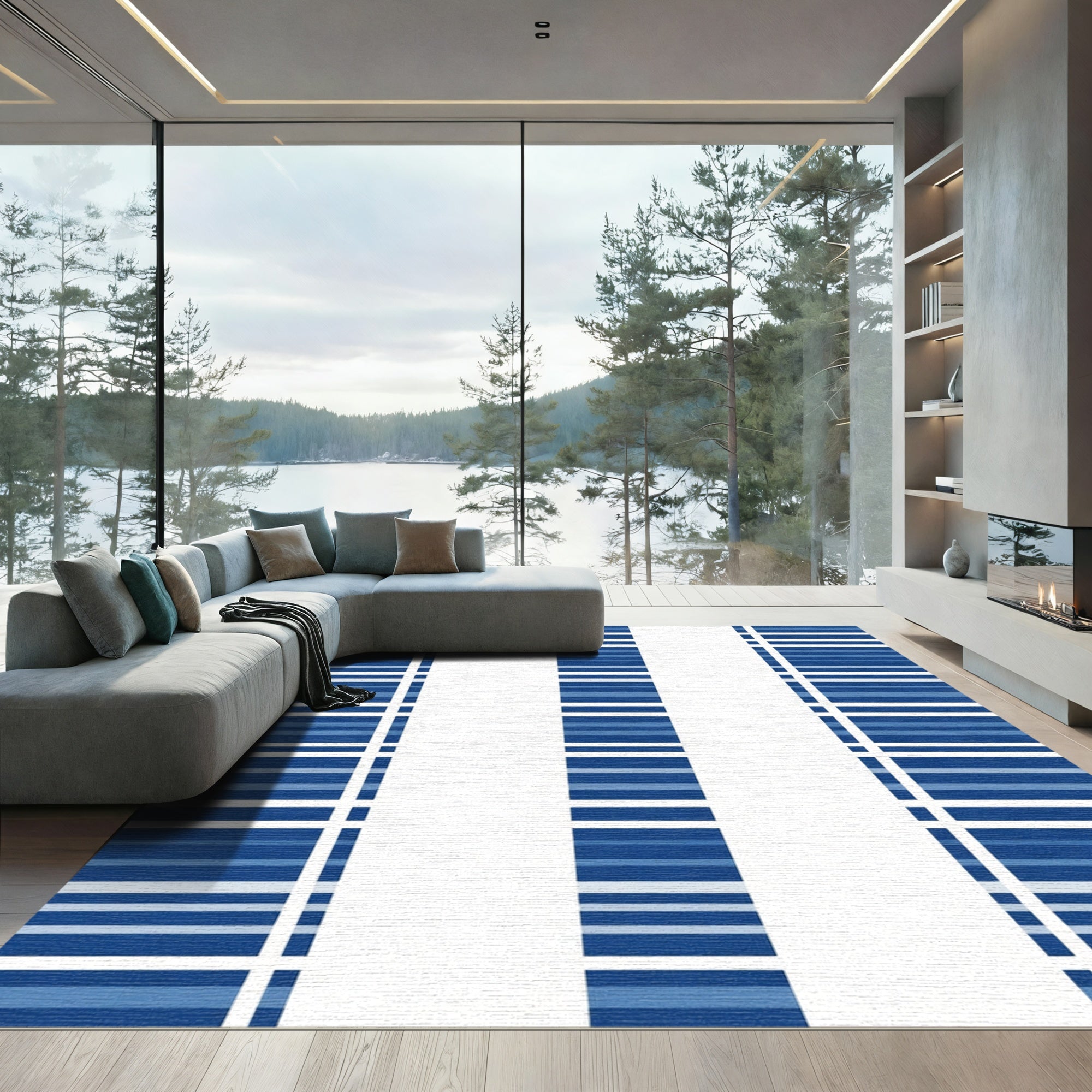 Deep Blue Striped Column Rug