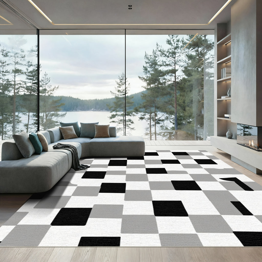 Monochromatic Checkerboard Square Composition Rug
