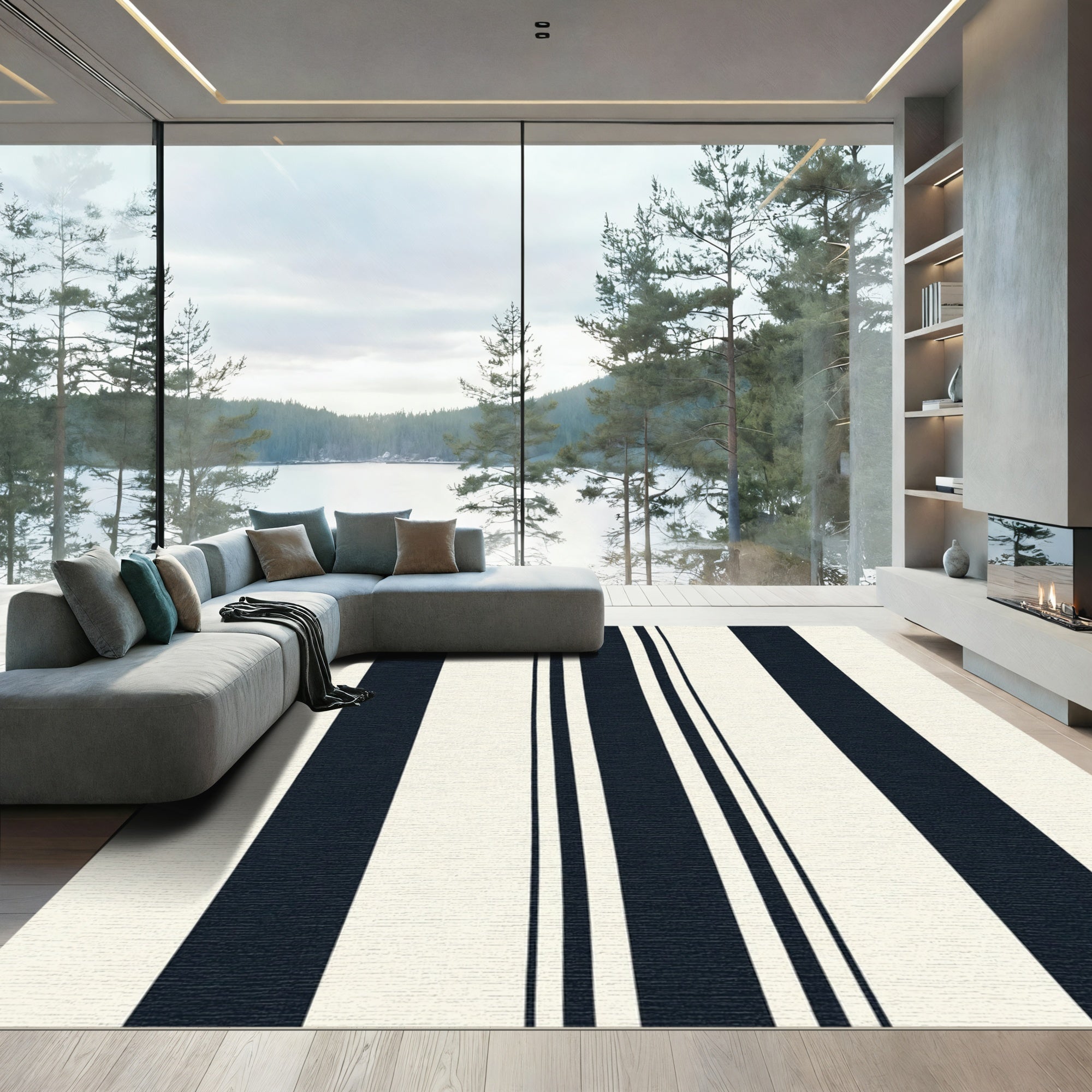 Classic Navy Cream Vertical Stripe Rug