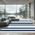 Navy Blue Gray White Stripe Rug