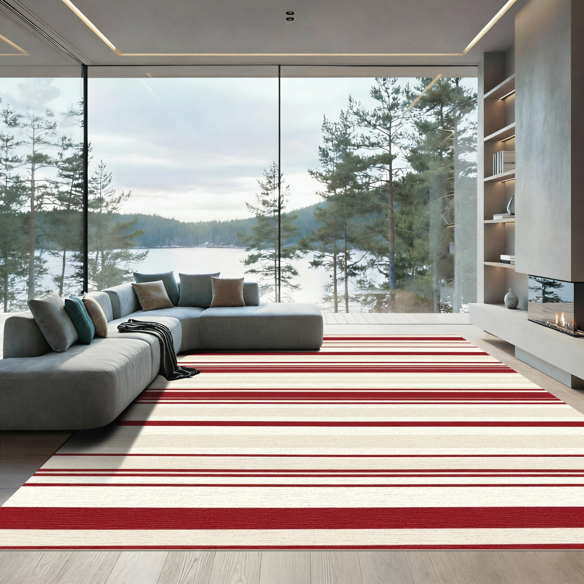 Classic Red Cream Stripe Rug