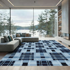 Deep Blue Plaid Grid Arrangement Rug