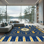 Naval Blue Gold Medallion Compass Rug