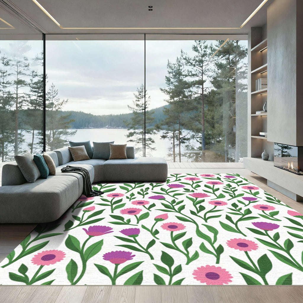 Pink Purple Daisy Floral Garden Rug