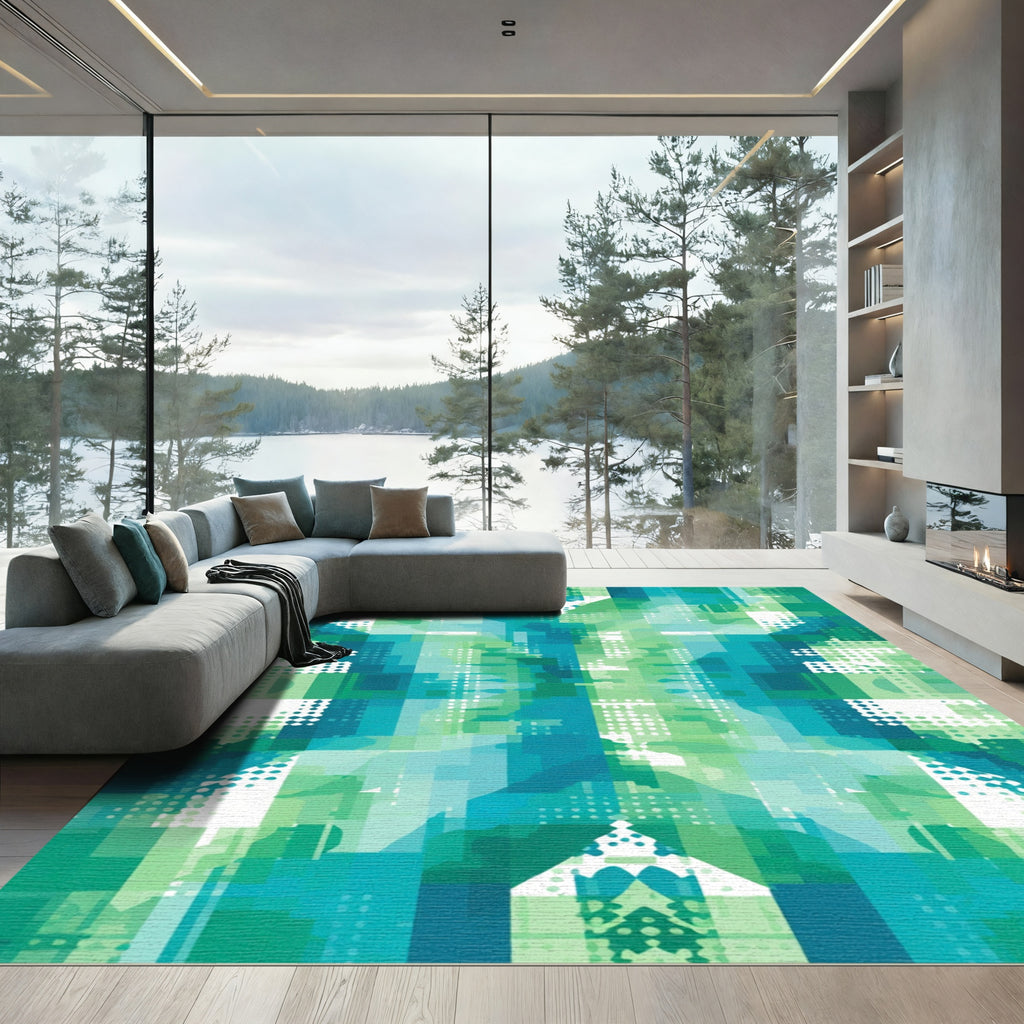 Abstract Geometric Teal Green Rug