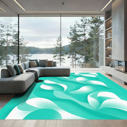 Aqua White Abstract Swirl Rug