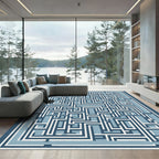 Navy Blue Geometric Maze Abstract Rug