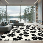 Black White Mid Century Flower Garden Rug