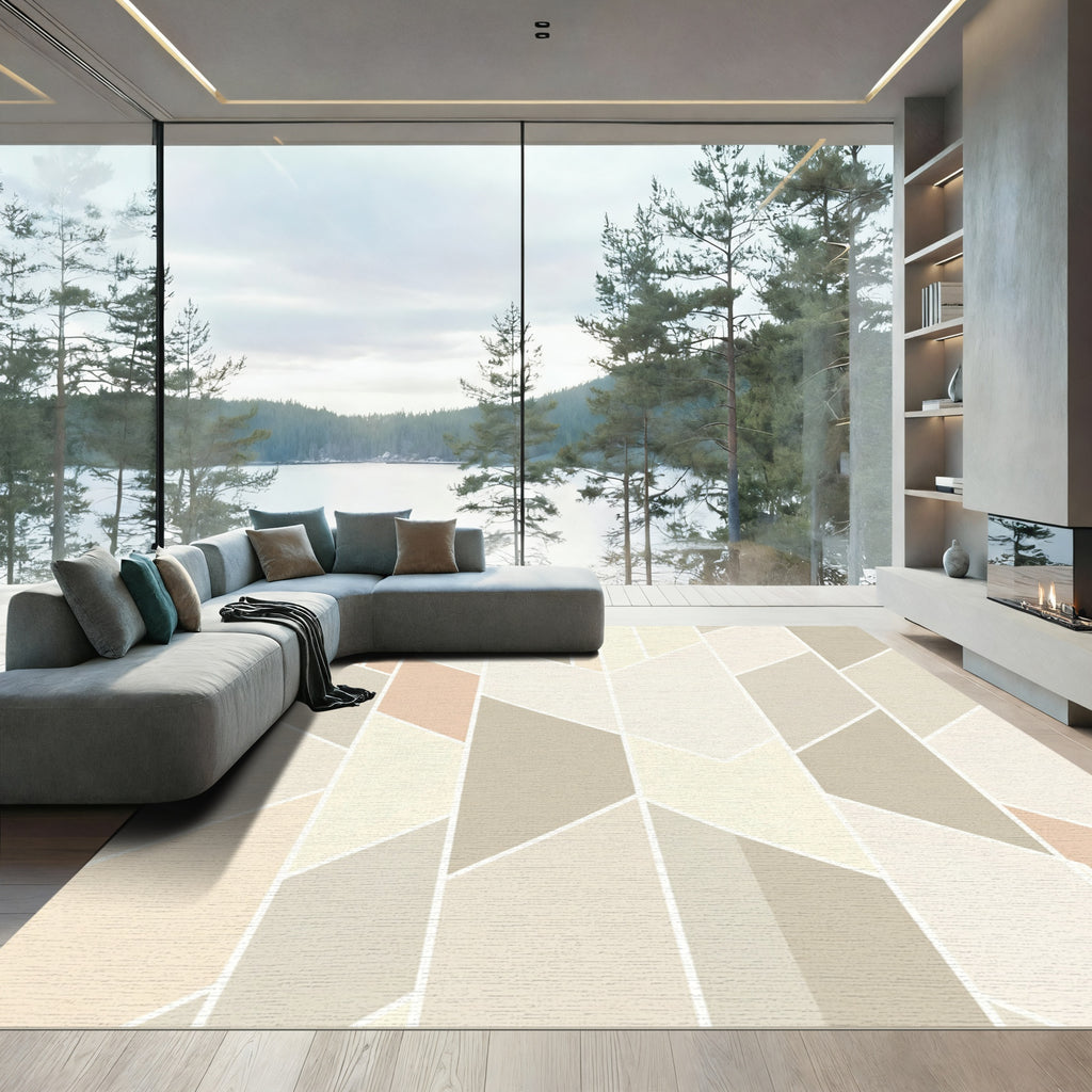 Neutral Geometric Chevron Segment Rug