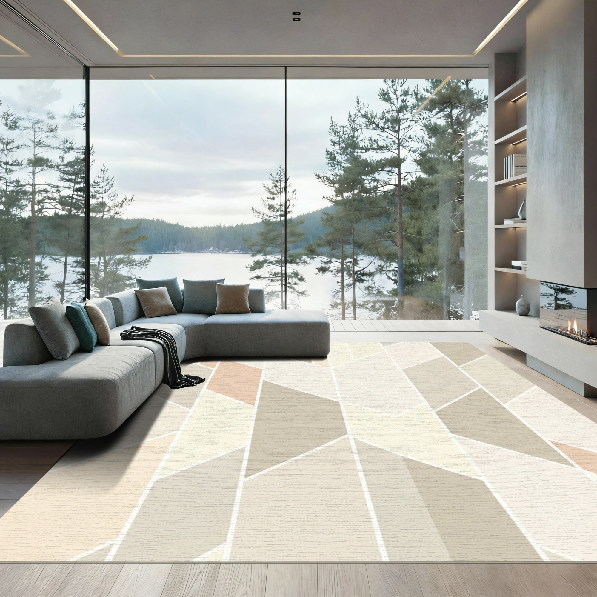 Neutral Geometric Chevron Segment Rug