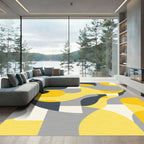 Vibrant Abstract Yellow Gray Forms Rug