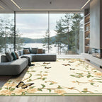 Cream Butterfly Blossom Vine Border Rug
