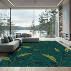 Dark Teal Lush Green Foliage Rug