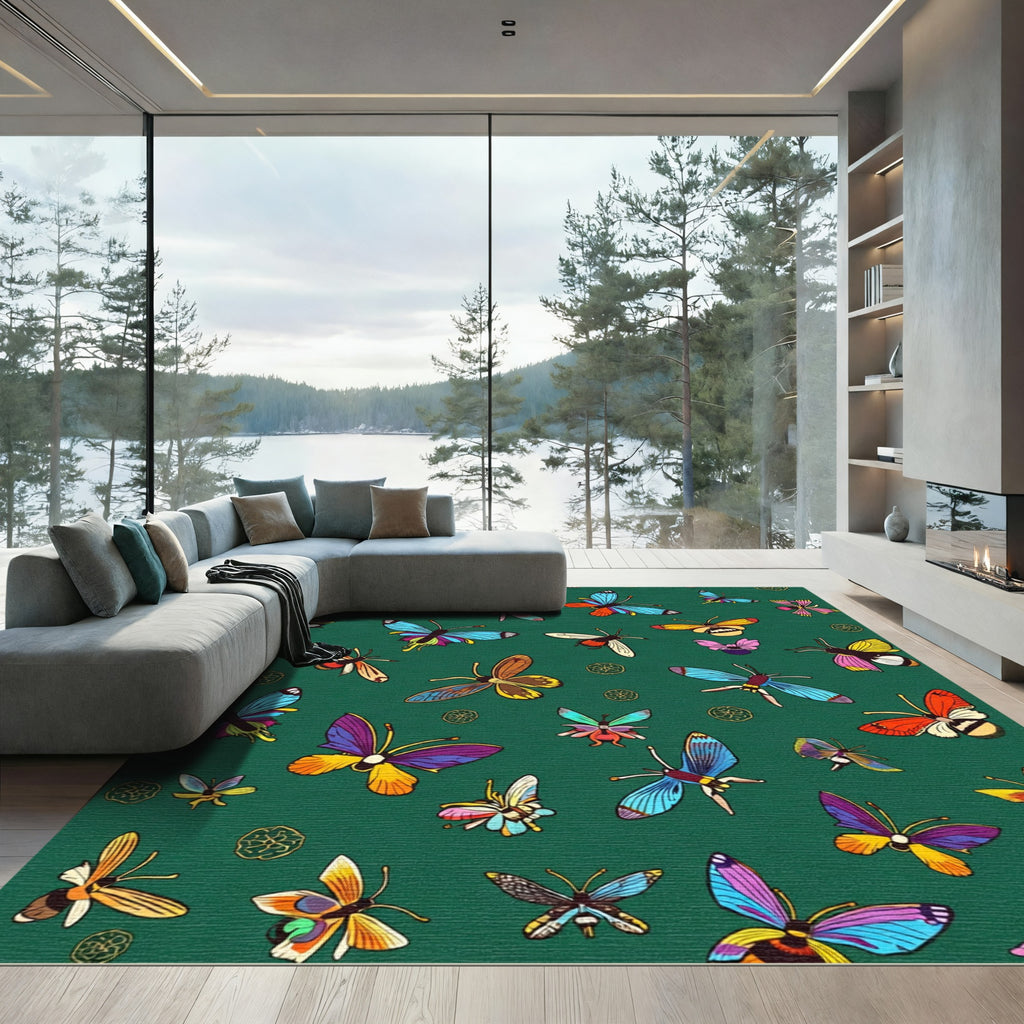 Colorful Butterfly Garden Collage Rug