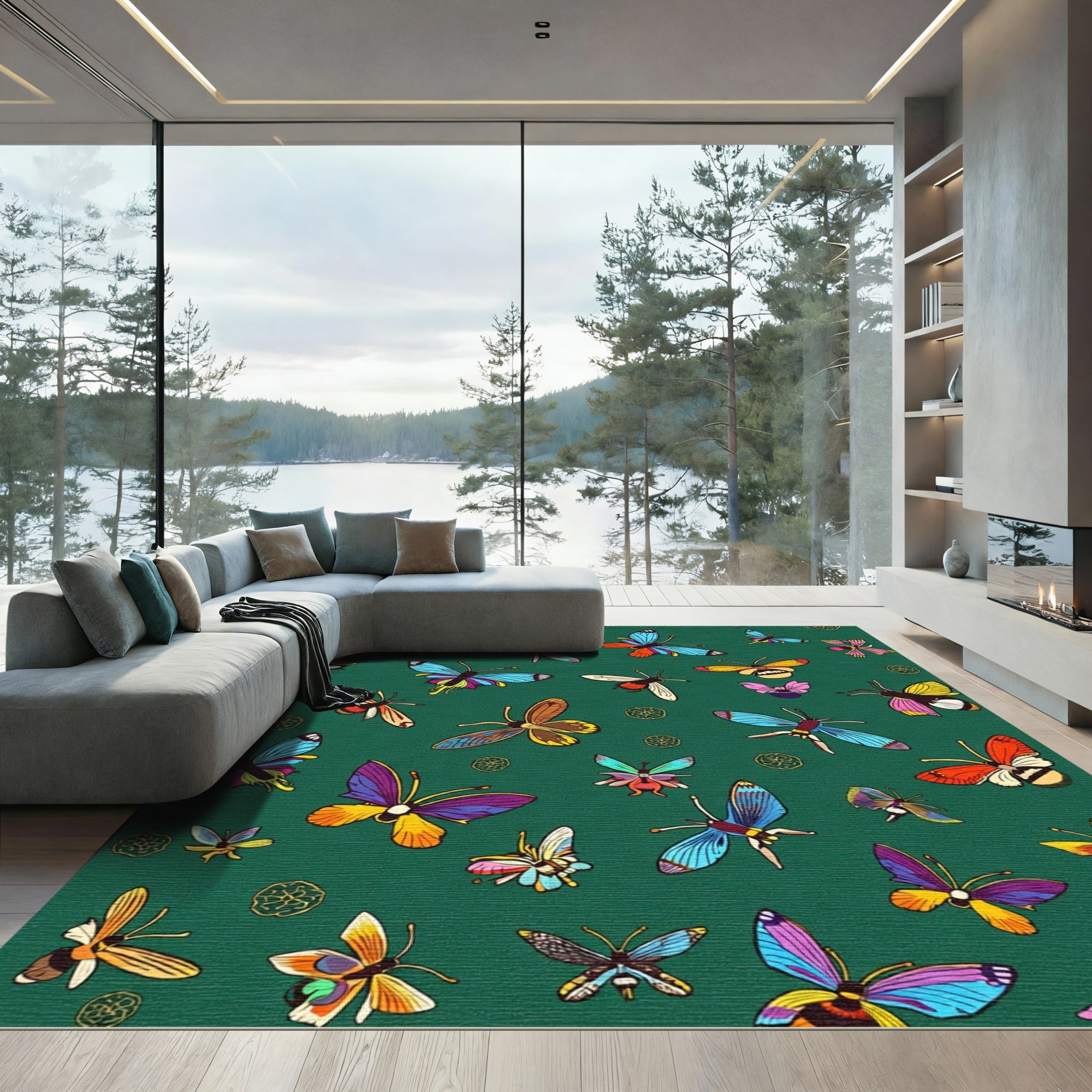 Colorful Butterfly Garden Collage Rug