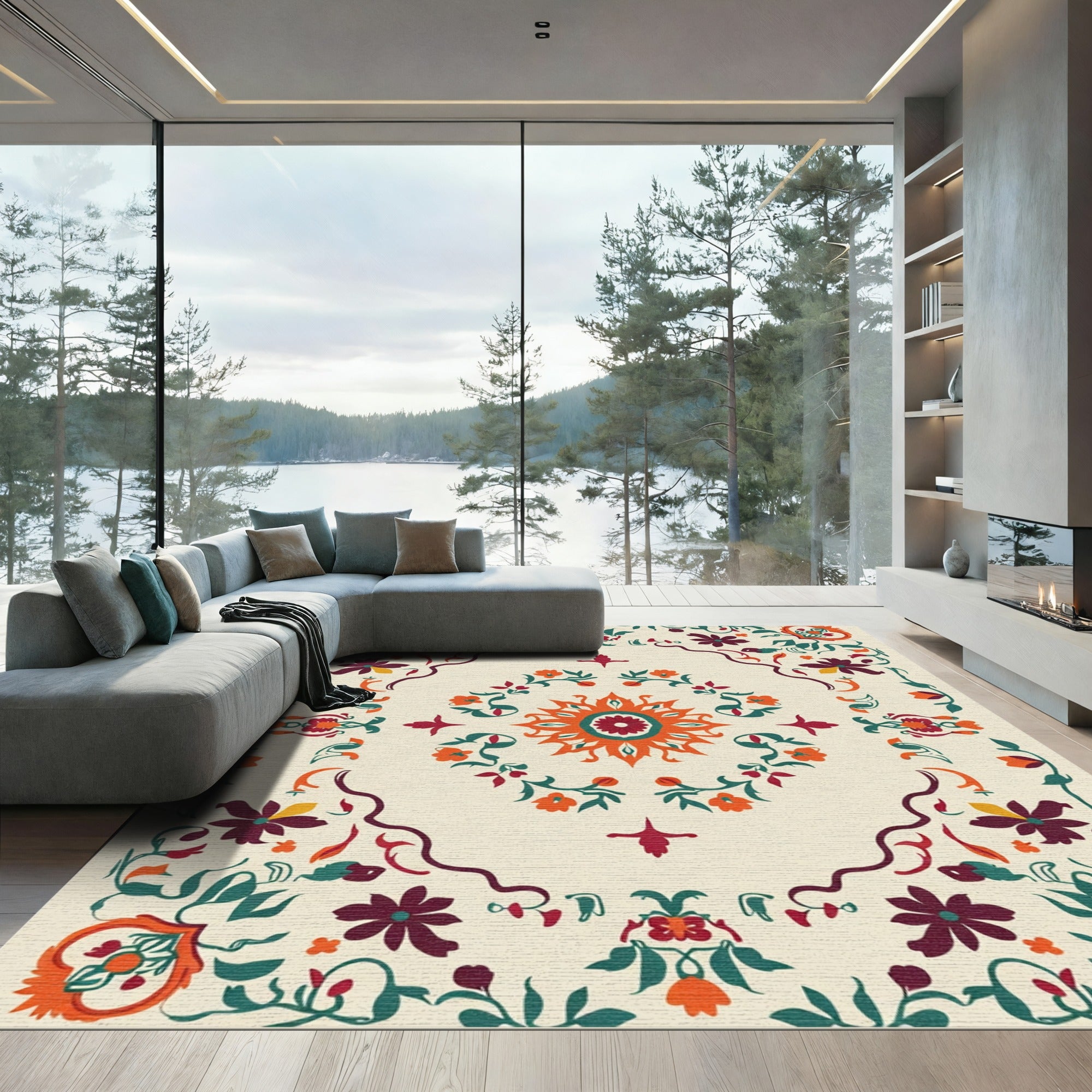 Vibrant Mandala Floral Medallion Rug