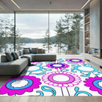 Bold Pink Blue Floral Medallion Rug