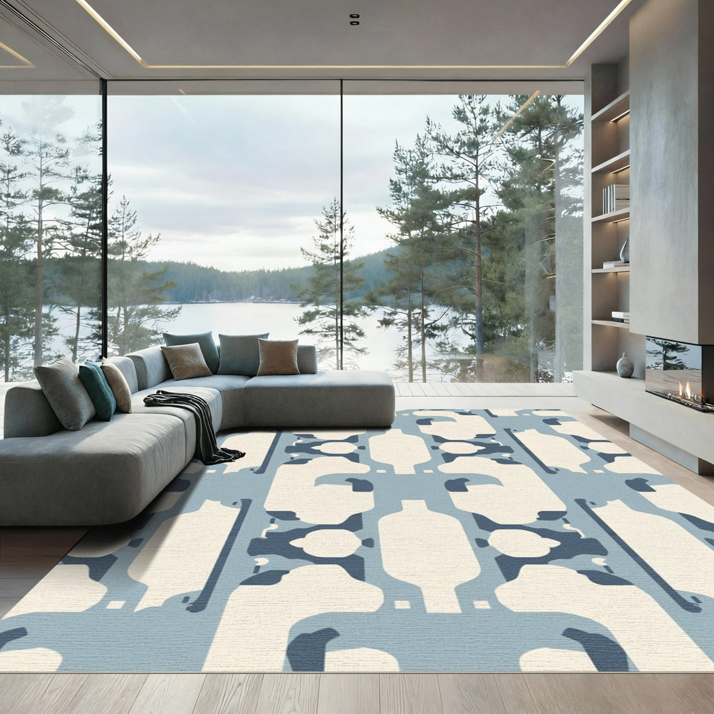 Geometric Abstract Arrangement Light Blue Rug