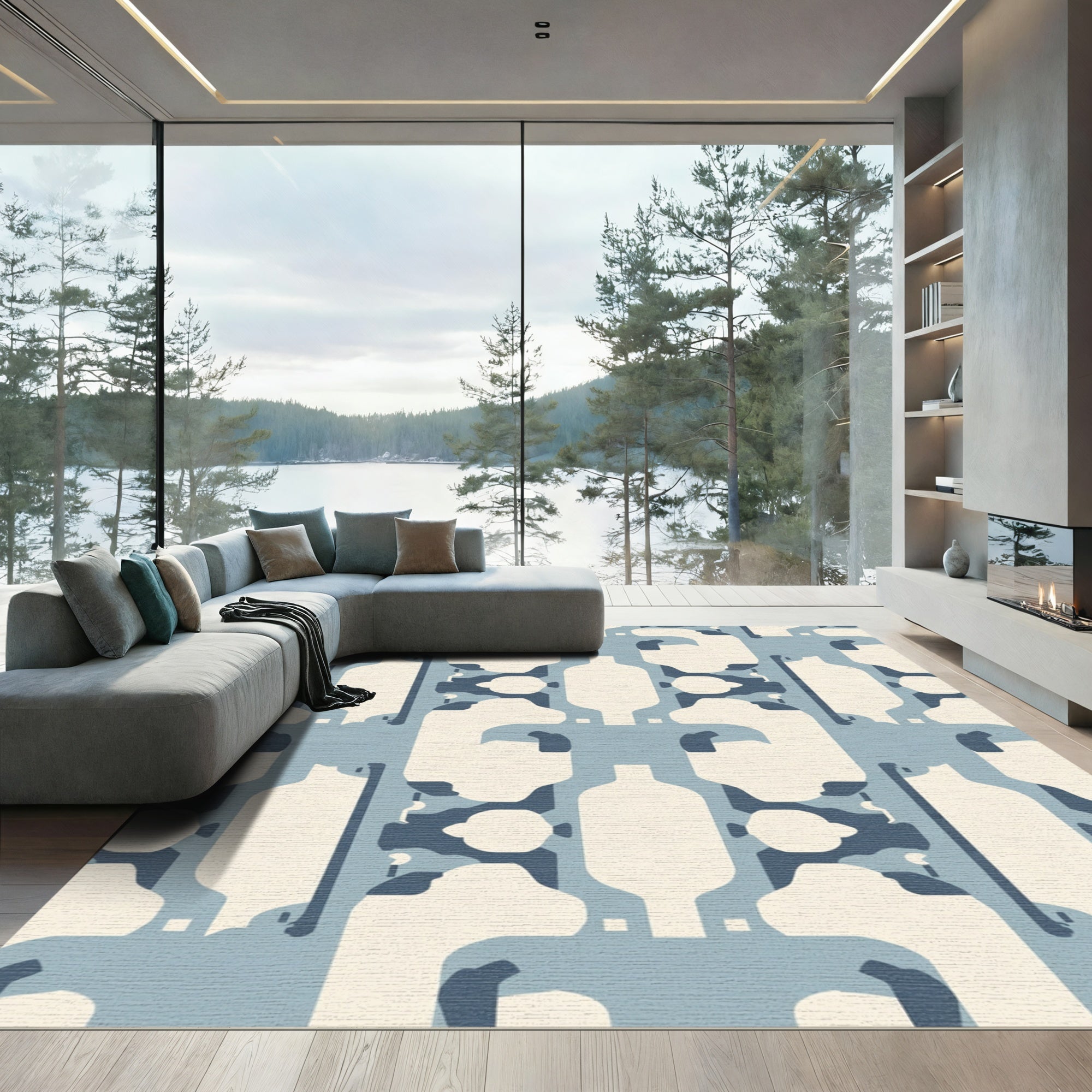 Geometric Abstract Arrangement Light Blue Rug