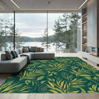 Deep Teal Lush Foliage Fern Leaves Rug