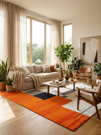 Vibrant Orange Geometric Modern Rug - Washable Flatwoven Chenille