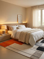 Vibrant Orange Geometric Modern Rug - Washable Flatwoven Chenille