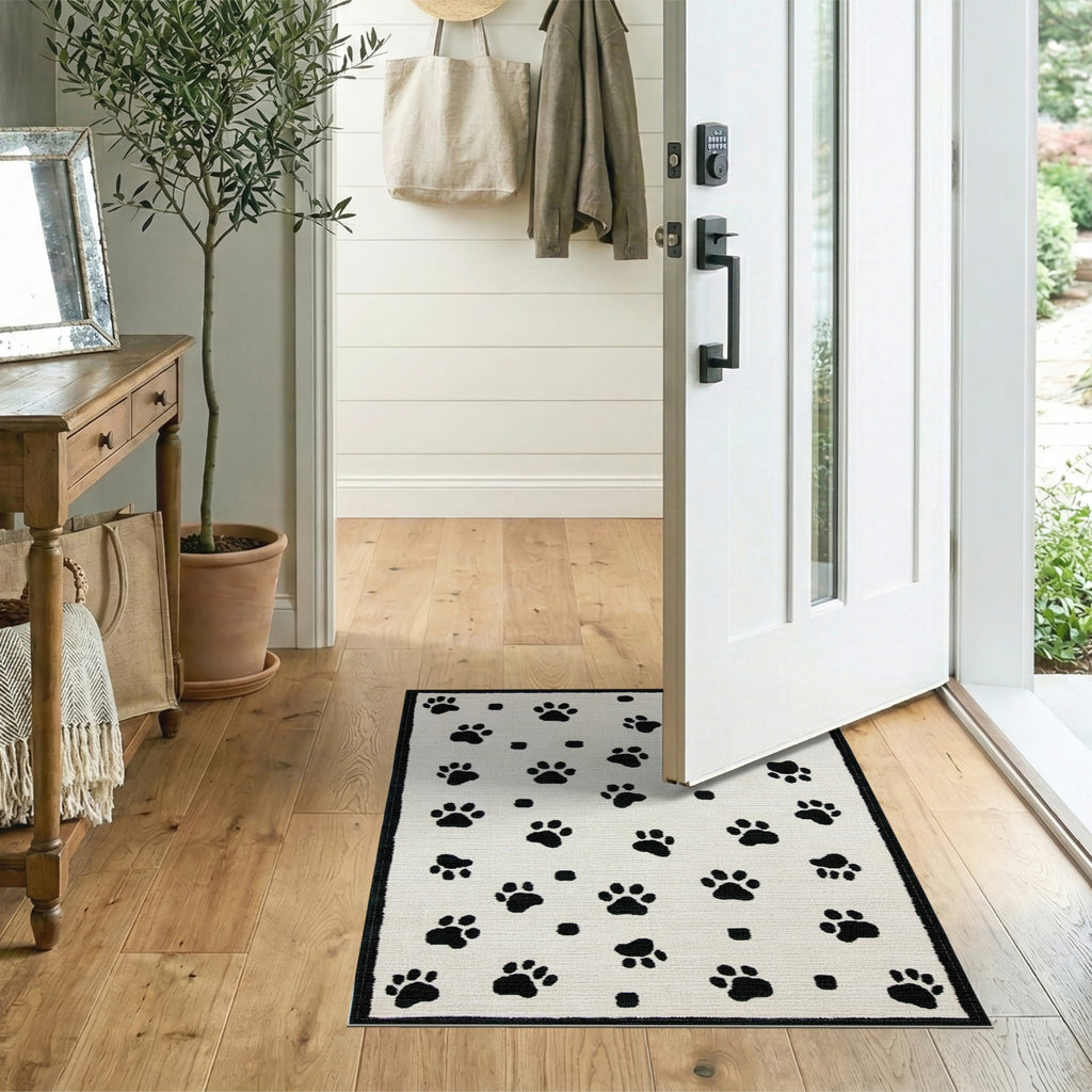 Pattera Black Paw Print Rug for Kids & Pets