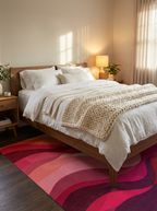 Crimson Pink Layered Wave Rug - Washable Flatwoven Chenille