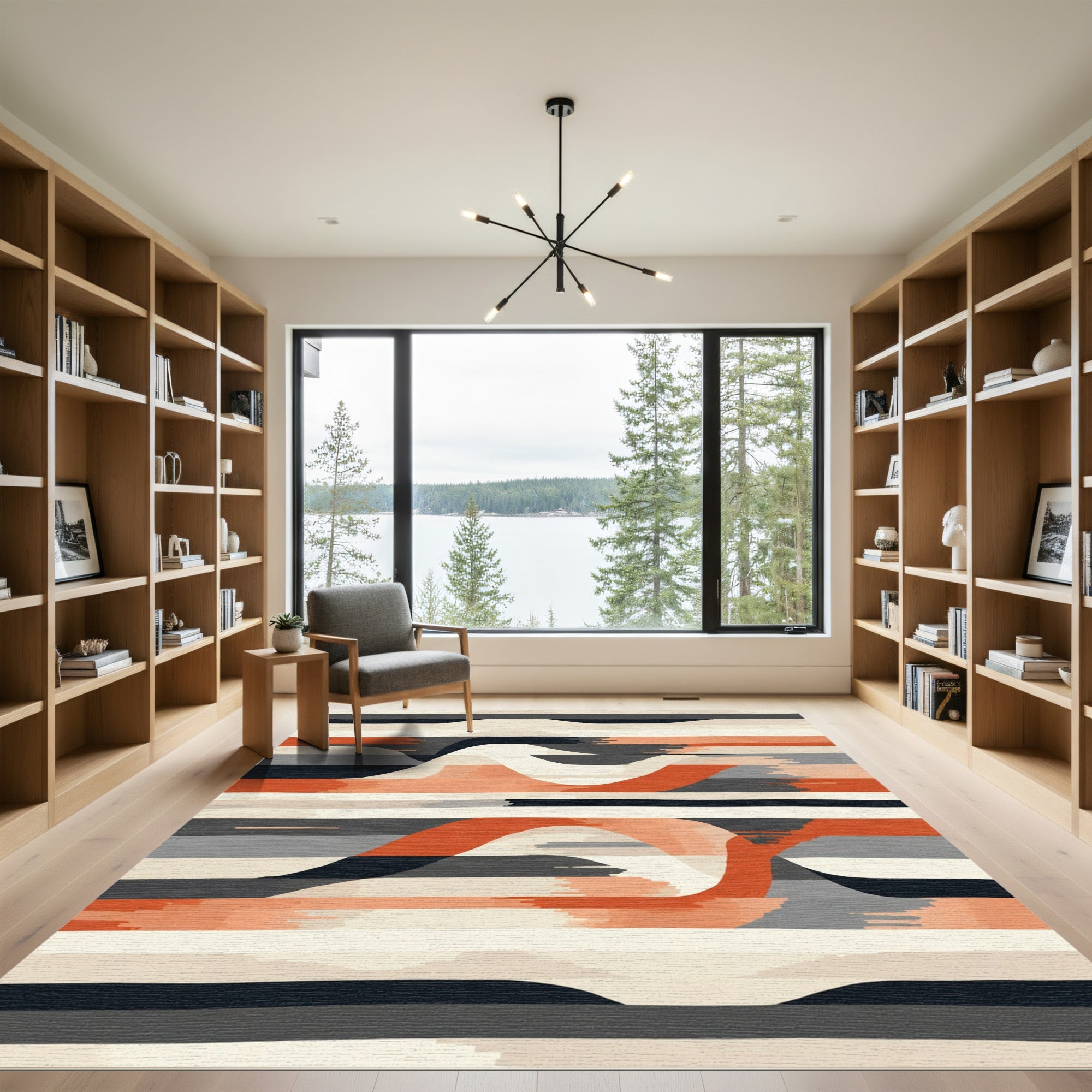 Coral Gray Abstract Wavy Stripes Rug