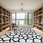 Abstract Black White Light Blue Cells Rug
