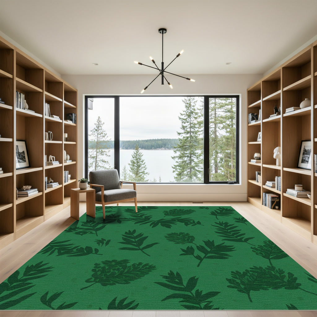 Deep Forest Green Leafy Cluster Arrangement Rug