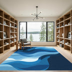 Deep Blue Layered Wave Abstract Rug