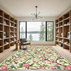 Pink Floral Garden Vine Border Rug