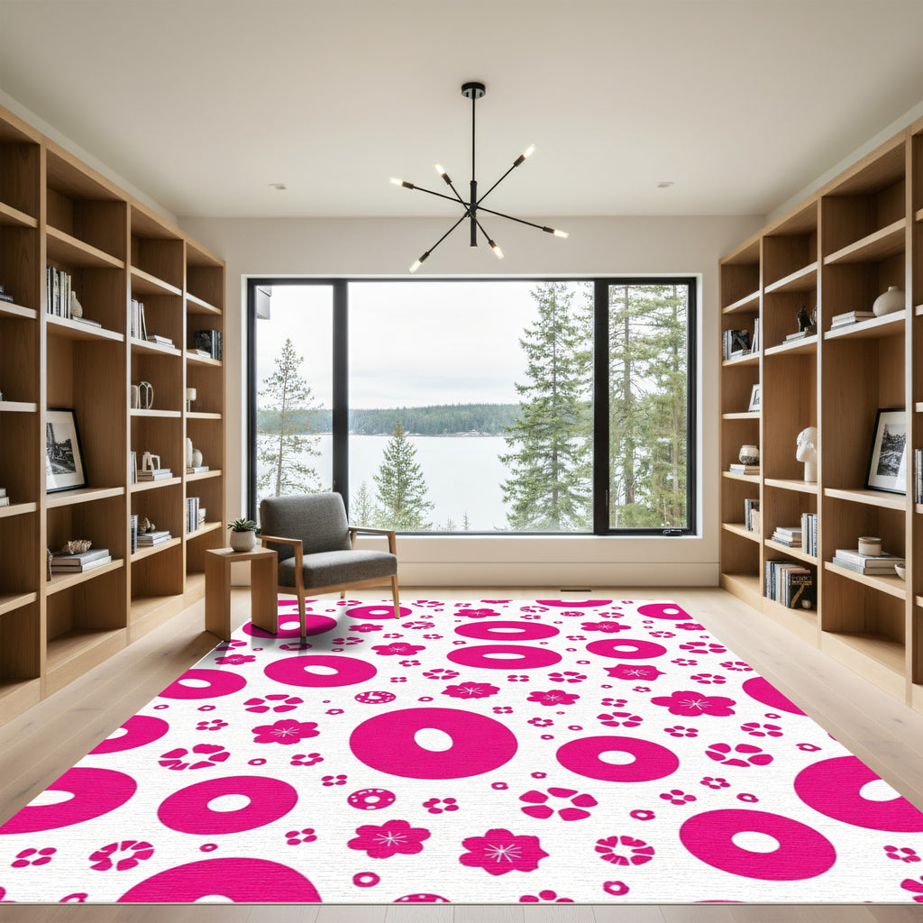 Bright Pink Cherry Blossom Geometric Rug