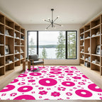 Bright Pink Cherry Blossom Geometric Rug