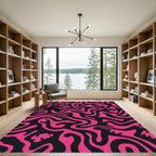 Vibrant Pink Swirl Black Abstract Rug