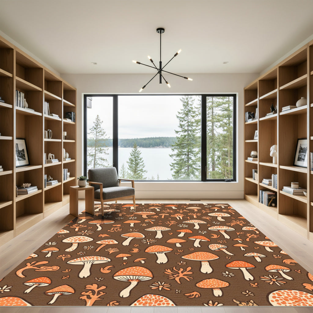 Orange Mushroom Forest Woodland Scatter Rug